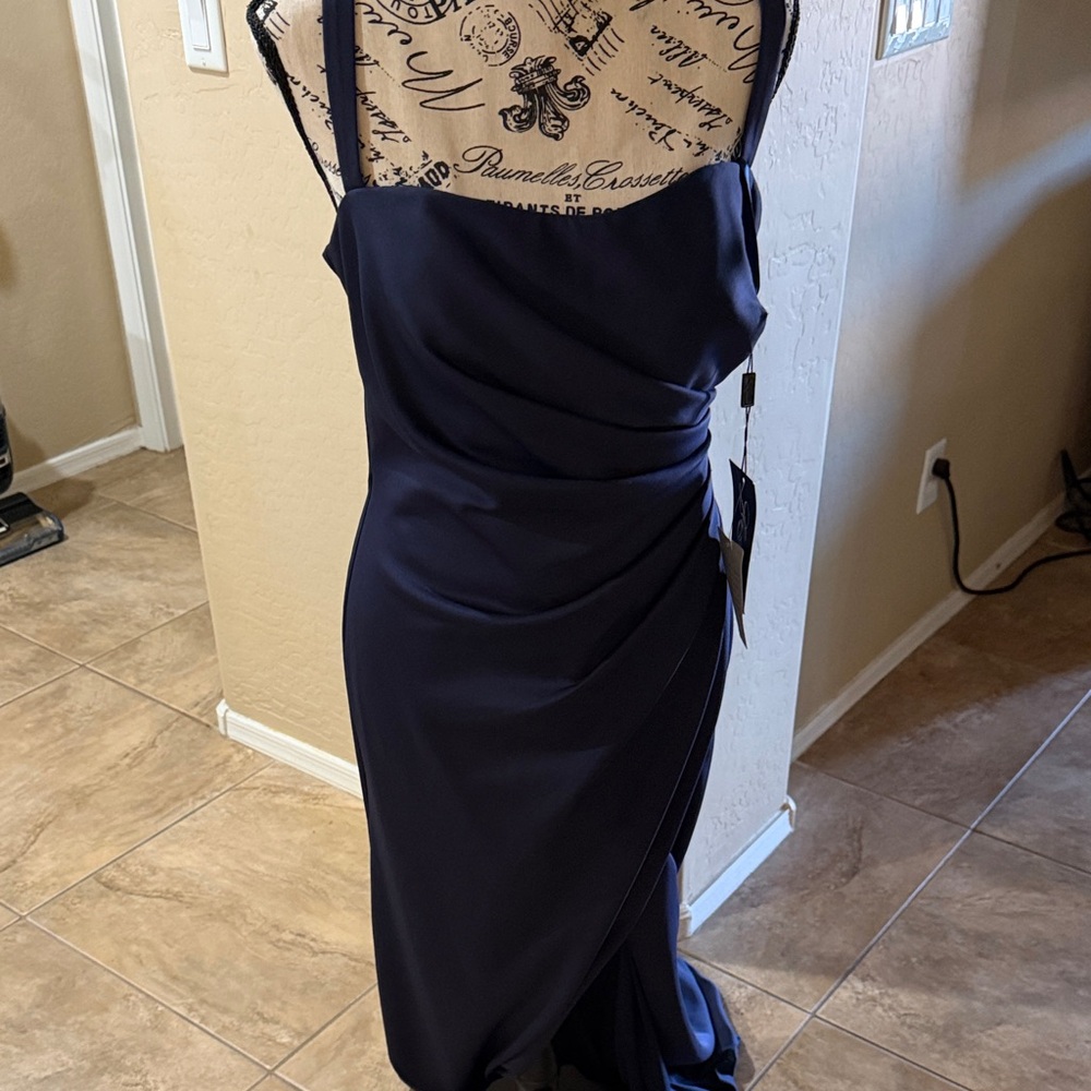 La Femme Elegant Navy Backless Dress